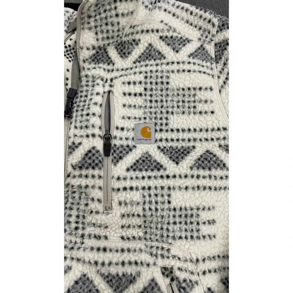Carhartt Sherpa Fleece Jacket Kids L 12-14 Grey White Excellent OJ3913-W Aztec